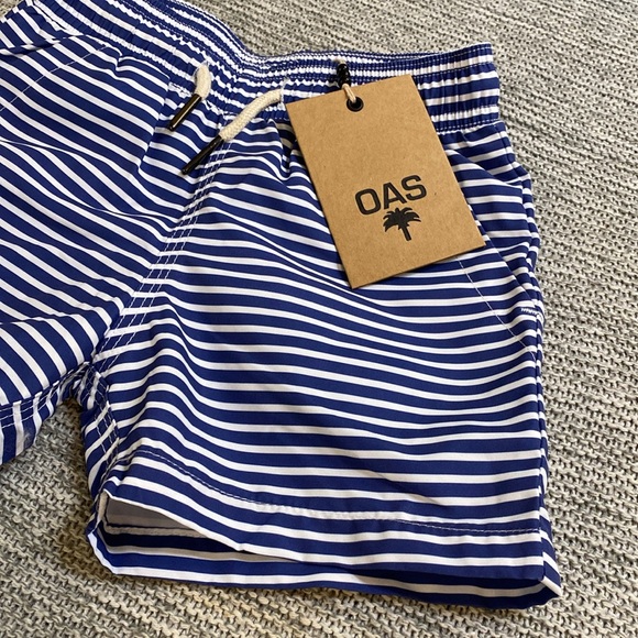 OAS toddler boy swim trunks sz 2 new stripes Busy Blue fast dry - Picture 2 of 6